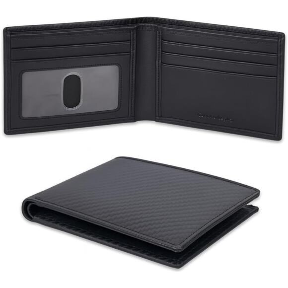 Slim Leather Wallet for Men - Carbon Black - Picture 1 of 6